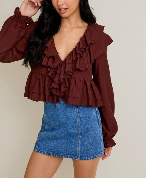 jessie ruffle top / brown