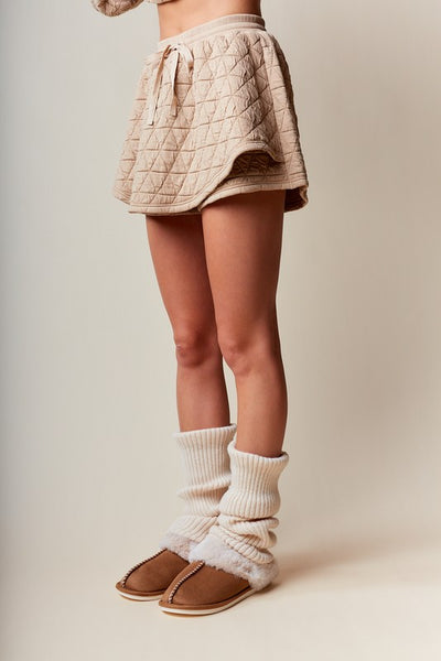 quilted puff sleeve skirt set / camel