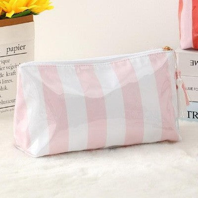 vinyl stripe cosmetic pouch / multi colors available
