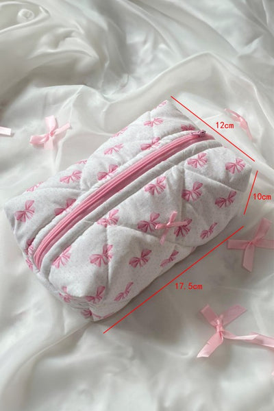 quilted bow cosmetic bag / medium size