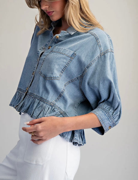 Ella ruffle denim top