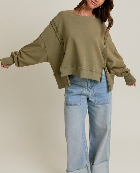 exposed seam sweatshirt / olive