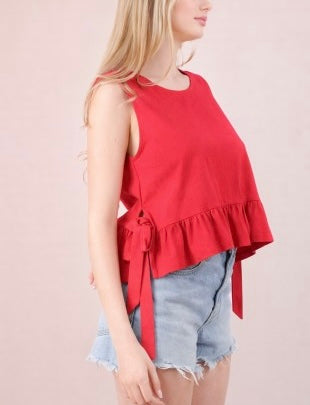 Madison linen tie top/ red