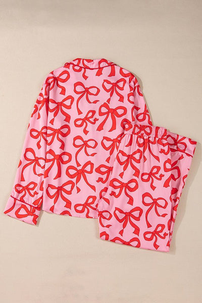 satin long pajamas / pink bows