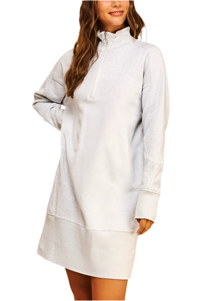 french terry 1/4 zip dress / heather grey