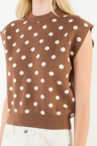 THML polka dot sleeveless sweater / chocolate