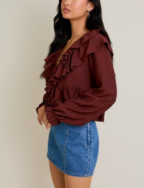 jessie ruffle top / brown