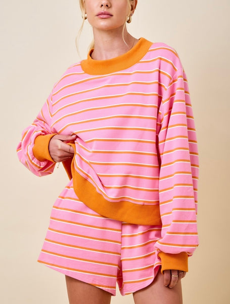 Bella stripe short set / hot pink & orange