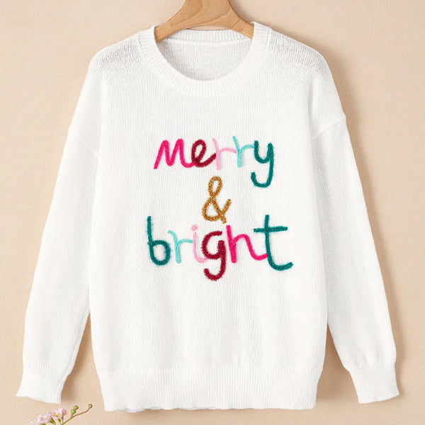 merry & bright yarn sweater / white