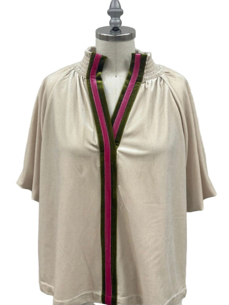 THML velvet puff sleeve top / cream