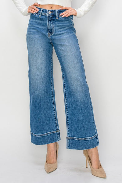 high rise wide leg crop jean // medium wash