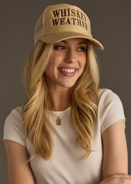 whisky weather embroidered trucker cap / tan