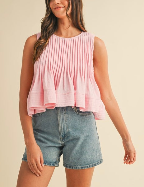 swing hem sleeveless top / pink