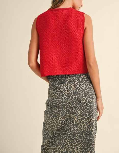 tie front knitted vest / red