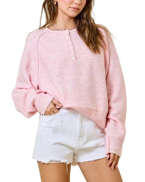 henley sweater top / pink