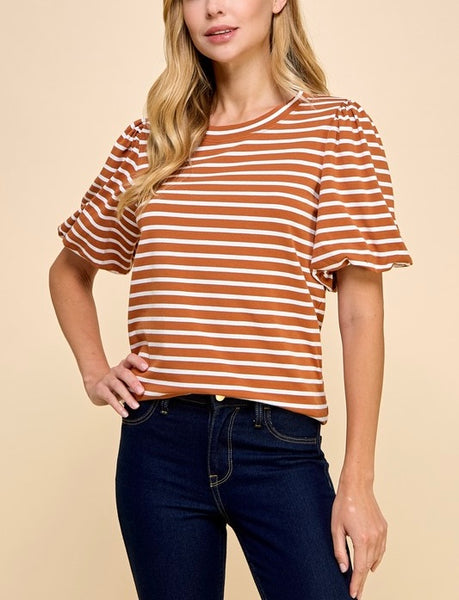 puff sleeve stripe top // spice