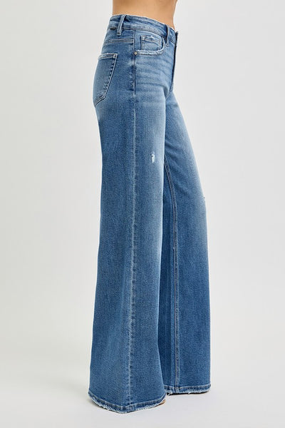 Abigail tummy control high rise wide leg jean / medium wash