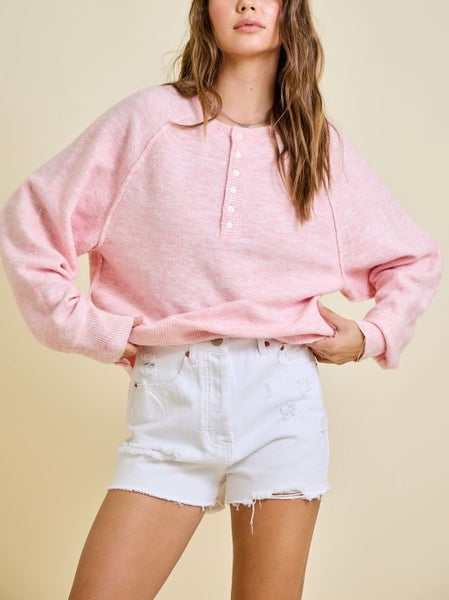 henley sweater top / pink