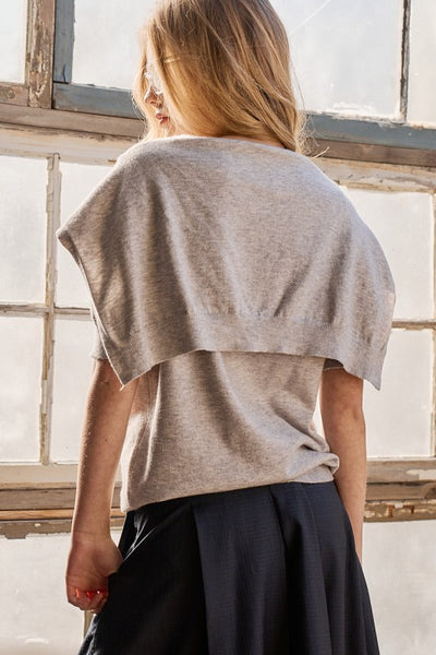 draped shoulder sweater / white melange