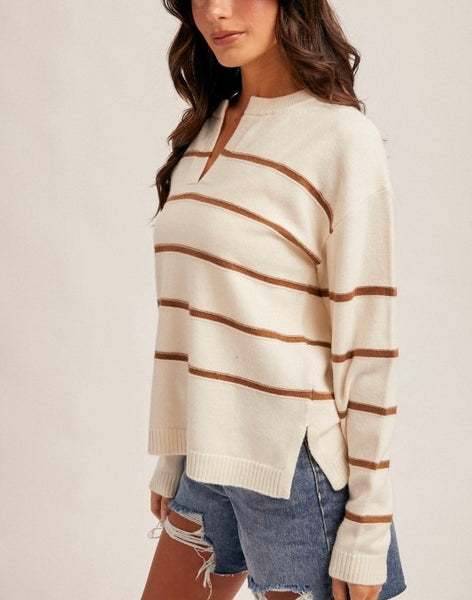 Kira stripe sweater / cream & mocha