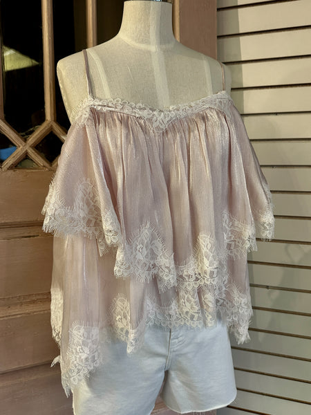 Lena Lace Trim Top / Lt Pink