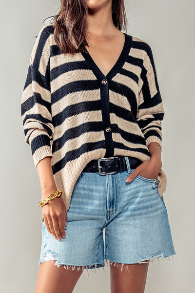 Olivia stripe cardigan // black & taupe