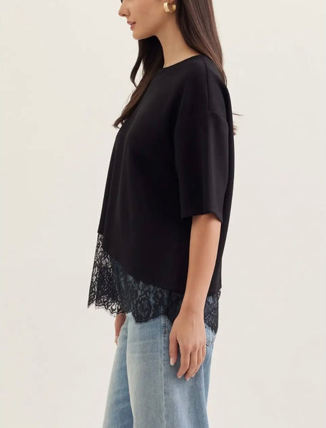 Addison Lace Hem Tee / Black