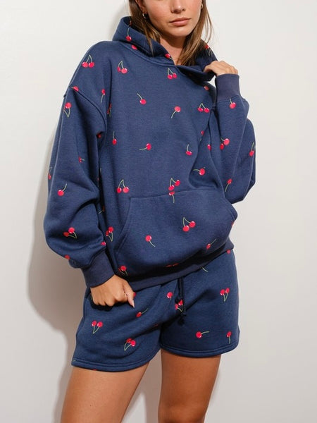 cherry girl hoodie & short set // navy