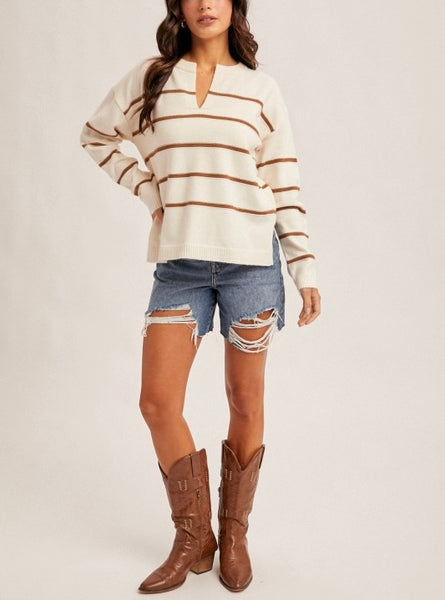 Kira stripe sweater / cream & mocha
