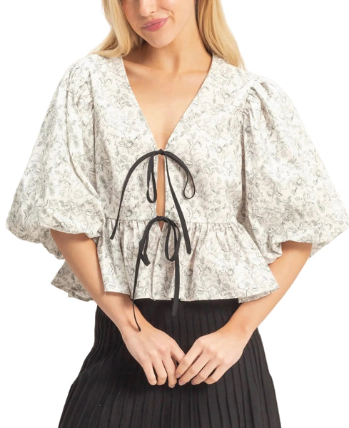 toile péplum top with ties
