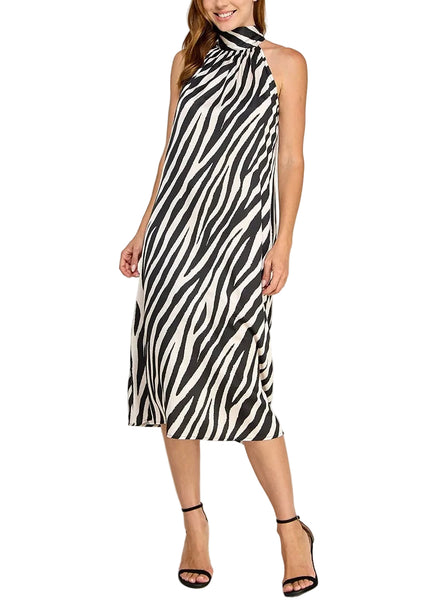 Zebra Satin Midi Dress / Black & White