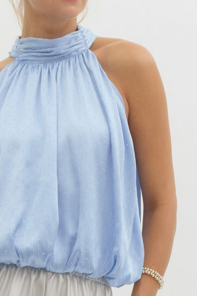 sparking azure satin top / blue