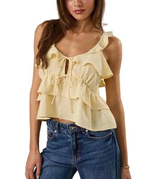 Bree tiered ruffle top / butter yellow
