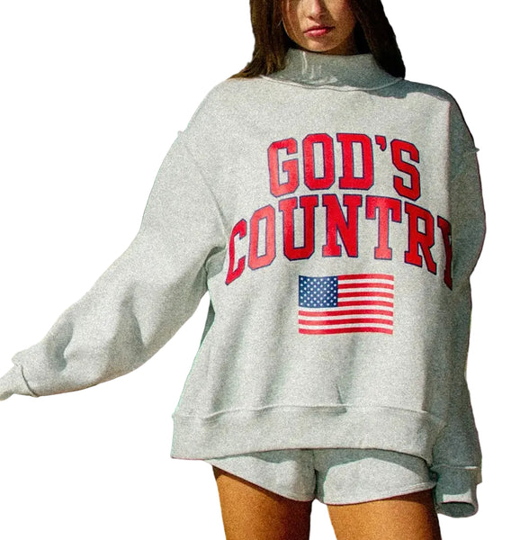 God's Country Reversible Mock Neck Sweatshirt / Heather Grey