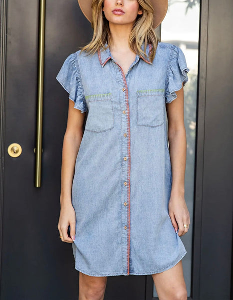 Annie flutter sleeve denim dress