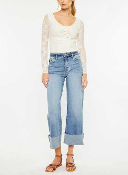 Celia crop cuff jean / medium wash