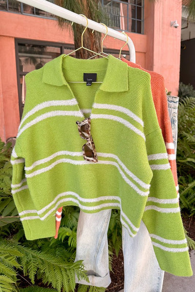stripe collared sweater // lime