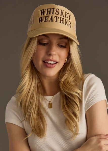 whisky weather embroidered trucker cap / tan