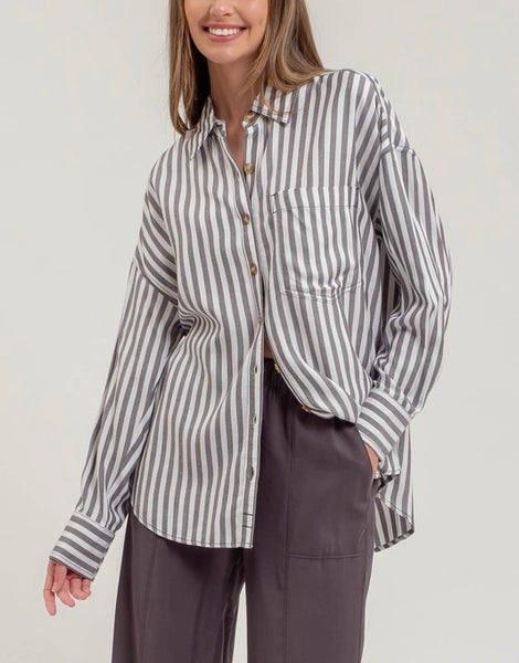 stripe collared button down shirt / charcoal