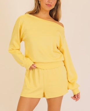 Piper off shoulder short set / butter yellow