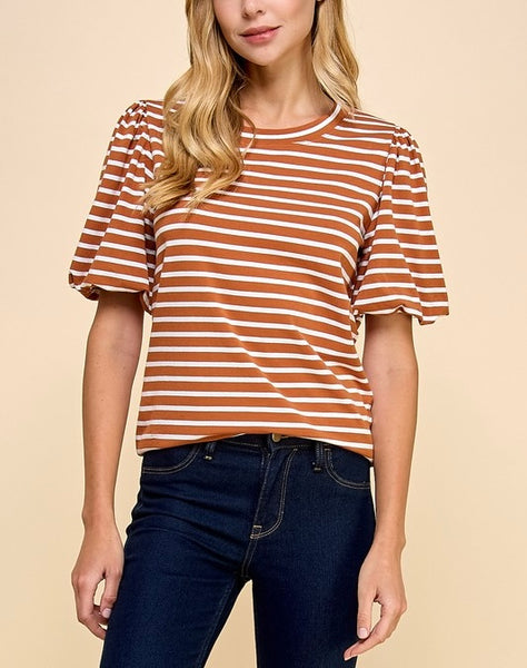 puff sleeve stripe top // spice