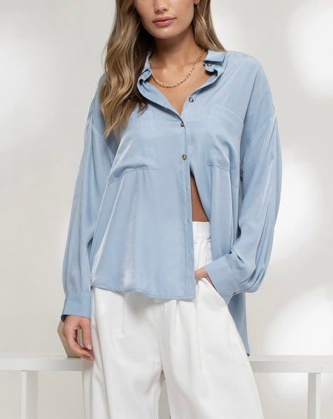 silky button up shirt // blue