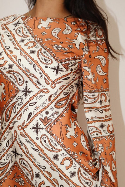 BAILEY ROSE western bandana print satin dress / burnt orange