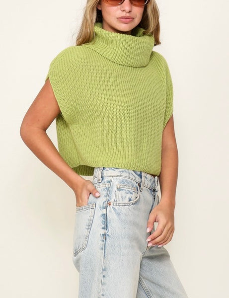 sleeveless turtleneck sweater // lime