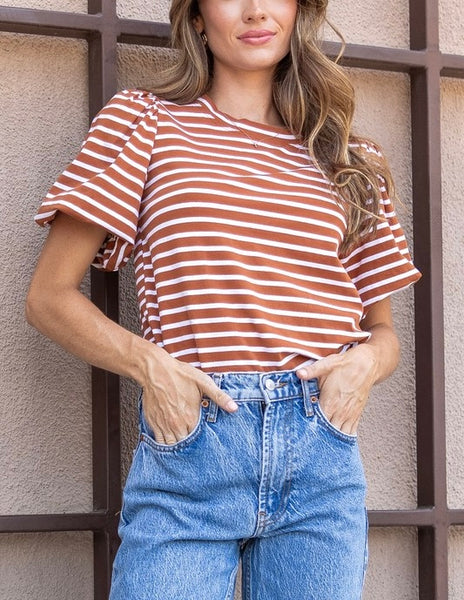 puff sleeve stripe top // spice