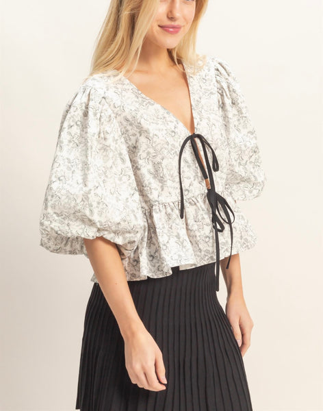 toile péplum top with ties