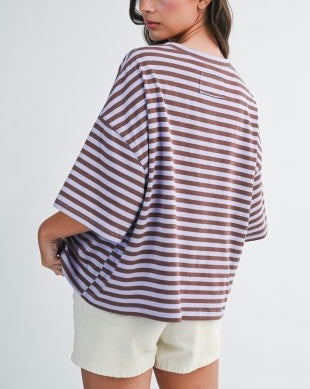 oversized stripe boyfriend tee / violet & chocolate