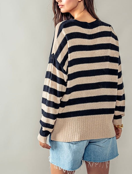 Olivia stripe cardigan // black & taupe