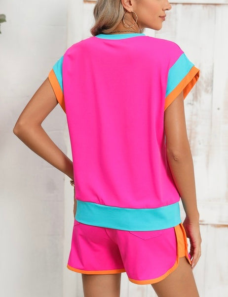 color block track suit // hot pink