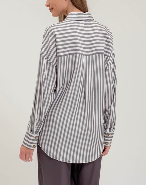 stripe collared button down shirt / charcoal